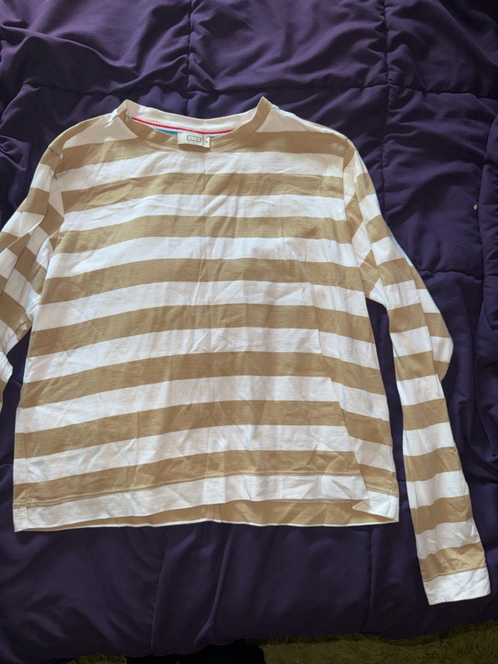 AYR Striped Long-Sleeve Crew in Tan & White